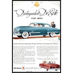1953 Chrysler De Soto Coupe Vintage Print Ad Tulips Fire Dome V8 Wall Art